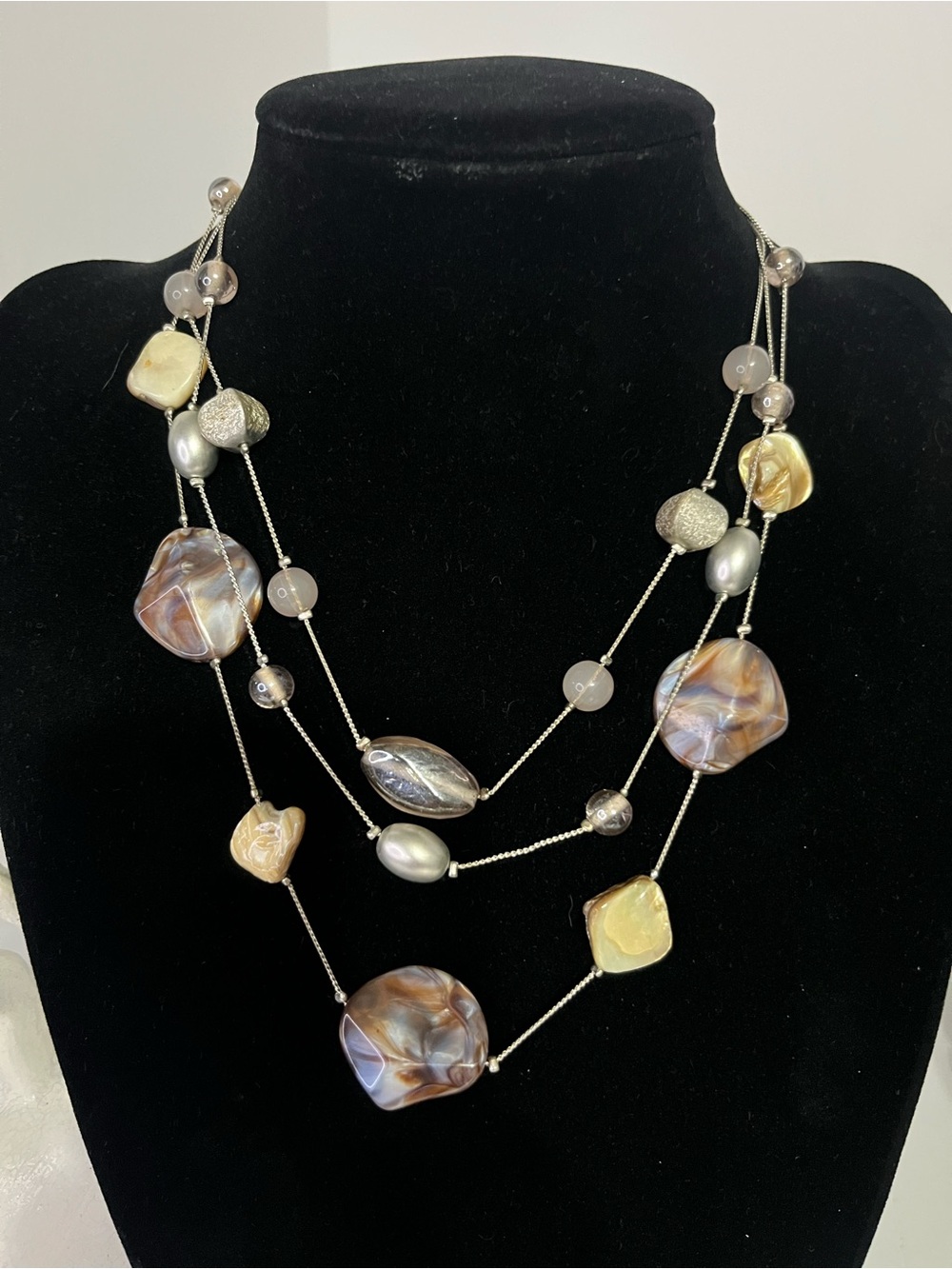 Source Unknown Iridescent Brown and Cream Multi-Strand Necklace